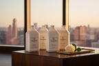 Balmain Paris luxury bath collection 4 x 1 gallon refills styled in 5-star penthouse suite — premium bulk amenity refills for boutique hotels, superyachts, and luxury hospitality