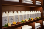 Balmain Paris Body Lotion 1 Gallon Bulk Refill — professional hotel housekeeping stockroom shelf stocked with large-format luxury hair care and body care refill bottles