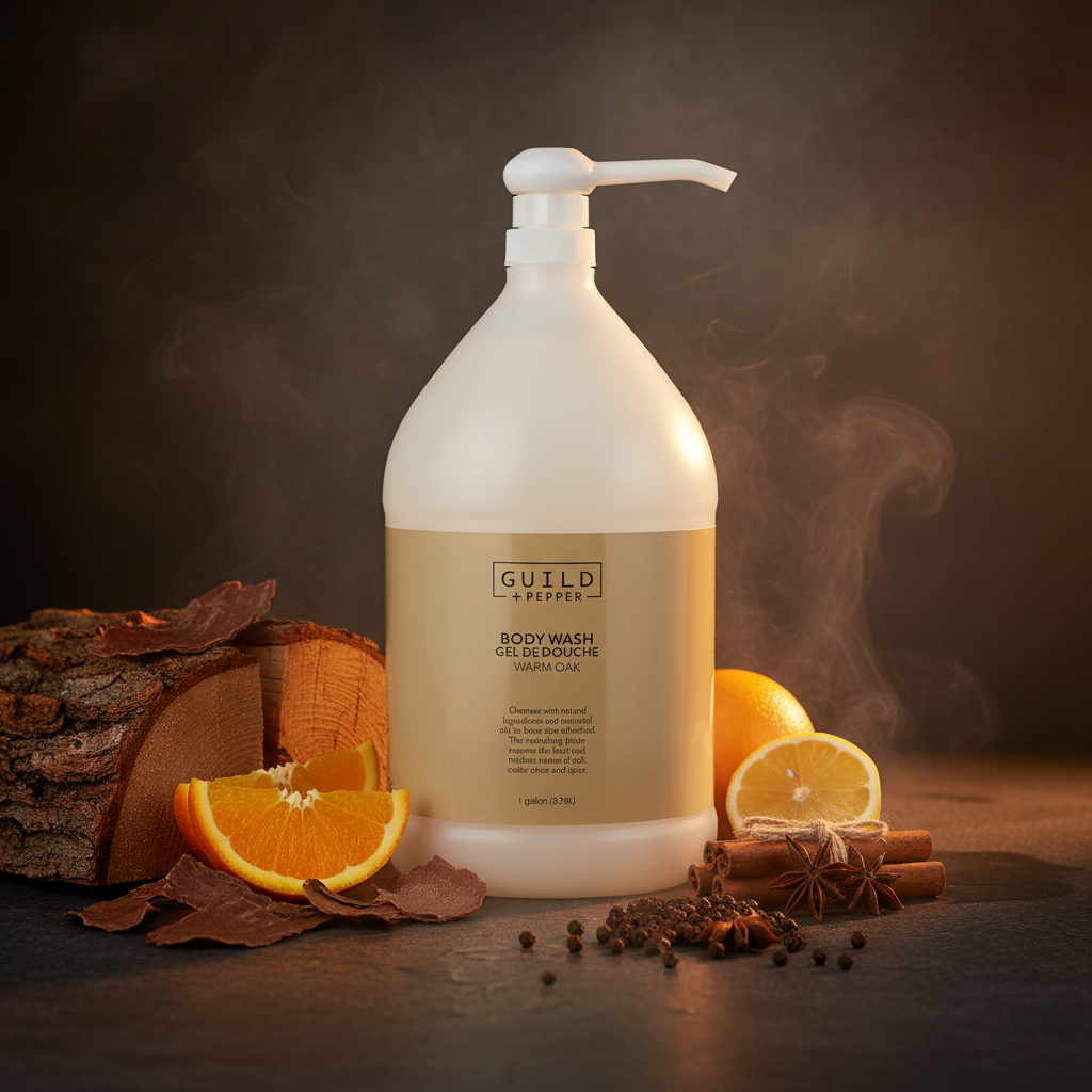 Guild + Pepper Warm Oak Body Wash with oak, cedar, citrus and spice scent elements