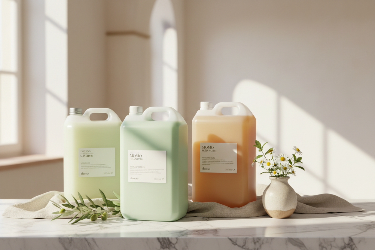 Davines MOMO 3-piece 5-liter refill set — Shampoo, Conditioner, and Body Wash for boutique hotels, W Hotels, luxury Airbnb, STR properties, and corporate housing amenity programs