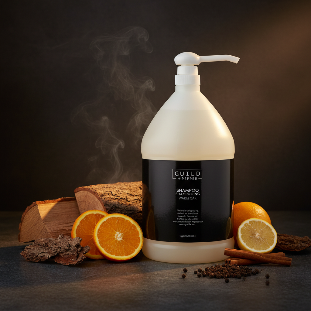 Guild+Pepper Warm Oak Shampoo with oak, cedar, citrus and spice scent elements