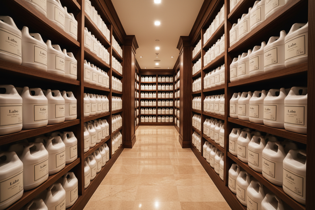 Le Labo Bergamote 22 gallon refill in luxury hotel supply room